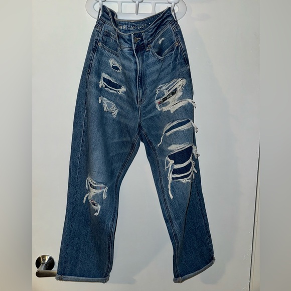 American Eagle sz 8 straight leg no stretch plaid peek-a-boo’s - Picture 1 of 6